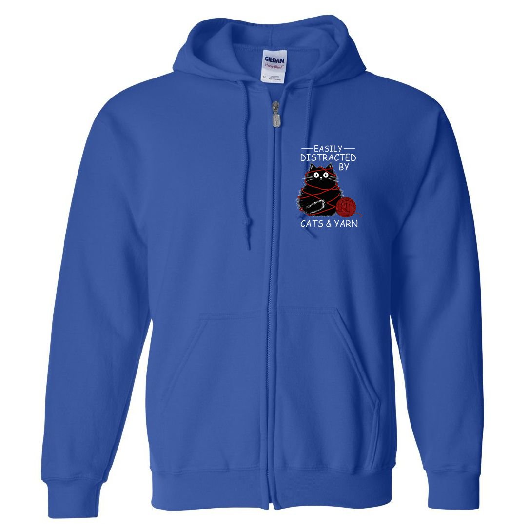 Easily Distracted By Cats And Yarn Kitten Lover Crochet Full Zip Hoodie