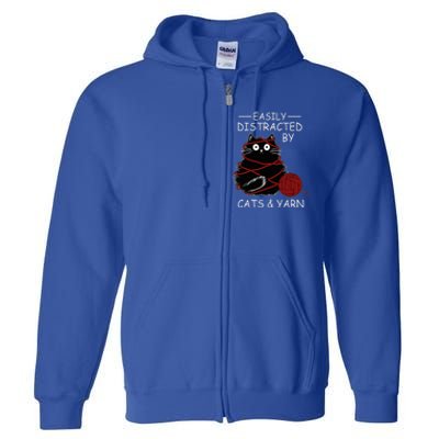 Easily Distracted By Cats And Yarn Kitten Lover Crochet Full Zip Hoodie