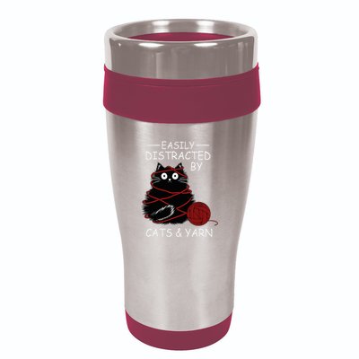 Easily Distracted By Cats And Yarn Kitten Lover Crochet 16oz Travel Tumbler