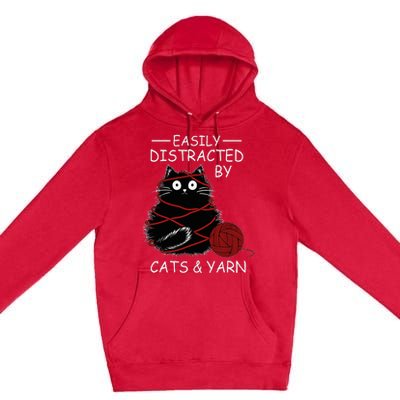 Easily Distracted By Cats And Yarn Kitten Lover Crochet Premium Pullover Hoodie