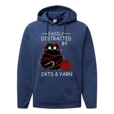 Easily Distracted By Cats And Yarn Kitten Lover Crochet Performance Fleece Hoodie