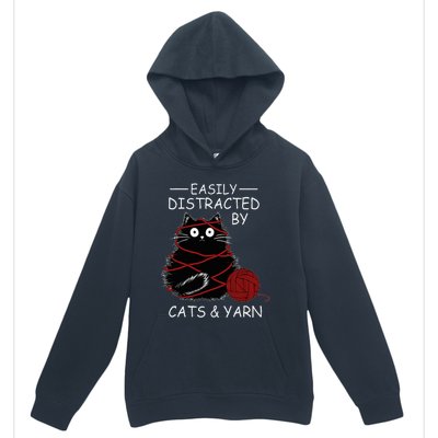 Easily Distracted By Cats And Yarn Kitten Lover Crochet Urban Pullover Hoodie