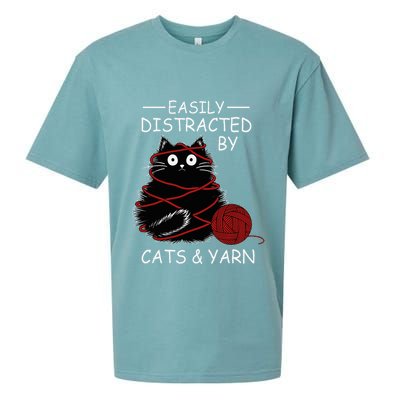 Easily Distracted By Cats And Yarn Kitten Lover Crochet Sueded Cloud Jersey T-Shirt