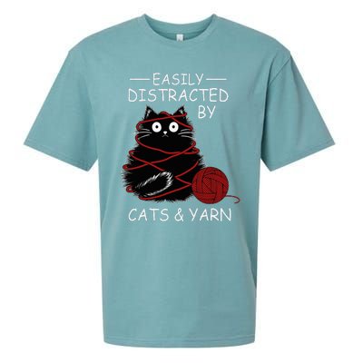 Easily Distracted By Cats And Yarn Kitten Lover Crochet Sueded Cloud Jersey T-Shirt