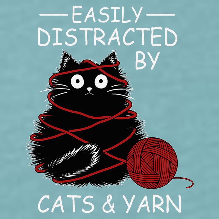 Easily Distracted By Cats And Yarn Kitten Lover Crochet Sueded Cloud Jersey T-Shirt