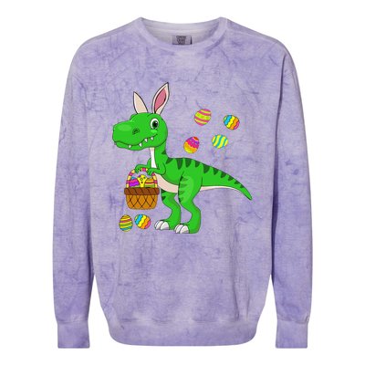 Easter Dinosaur Bunny Ears Easter Basket Stuffers Colorblast Crewneck Sweatshirt