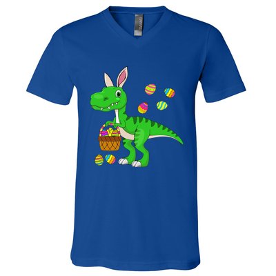 Easter Dinosaur Bunny Ears Easter Basket Stuffers V-Neck T-Shirt