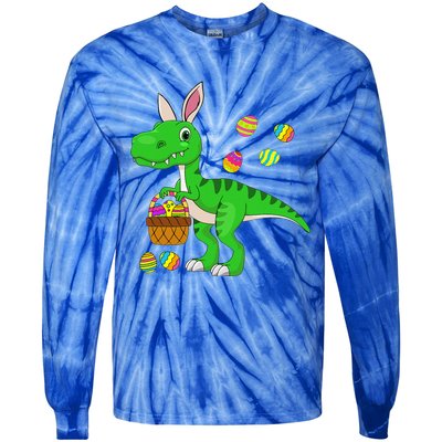 Easter Dinosaur Bunny Ears Easter Basket Stuffers Tie-Dye Long Sleeve Shirt