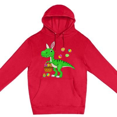 Easter Dinosaur Bunny Ears Easter Basket Stuffers Premium Pullover Hoodie