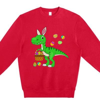 Easter Dinosaur Bunny Ears Easter Basket Stuffers Premium Crewneck Sweatshirt