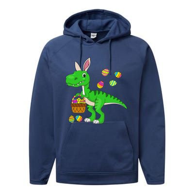 Easter Dinosaur Bunny Ears Easter Basket Stuffers Performance Fleece Hoodie