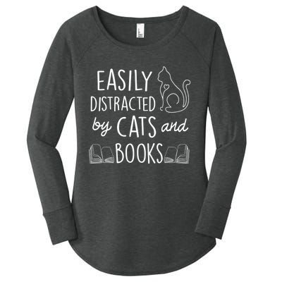 Easily Distracted By Cats And Books For Cat And Book Lover Women's Perfect Tri Tunic Long Sleeve Shirt