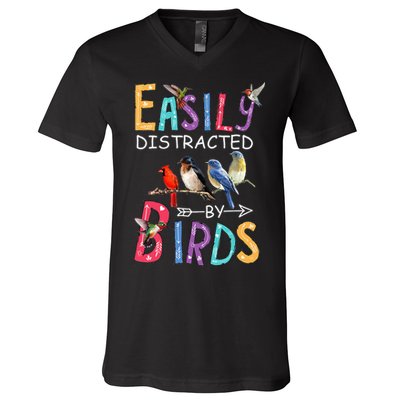 Easily Distracted By Birds Funny Bird V-Neck T-Shirt
