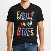 Easily Distracted By Birds Funny Bird V-Neck T-Shirt
