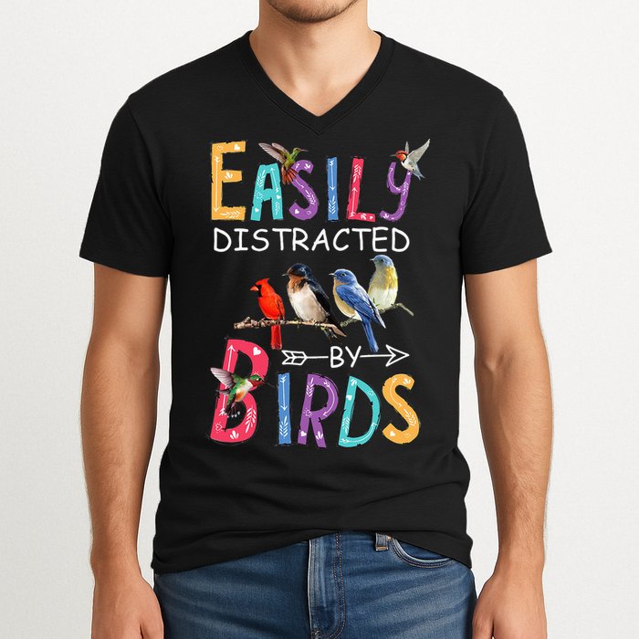 Easily Distracted By Birds Funny Bird V-Neck T-Shirt