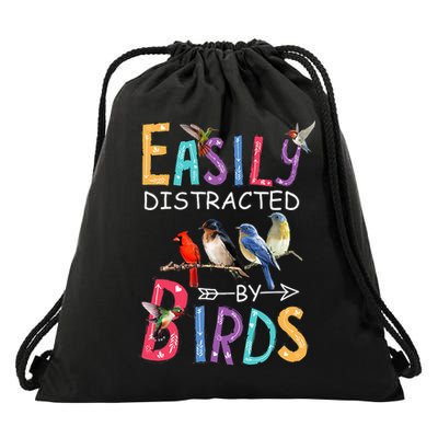 Easily Distracted By Birds Funny Bird Drawstring Bag