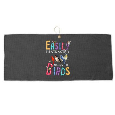 Easily Distracted By Birds Funny Bird Large Microfiber Waffle Golf Towel