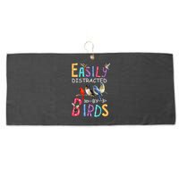 Easily Distracted By Birds Funny Bird Large Microfiber Waffle Golf Towel