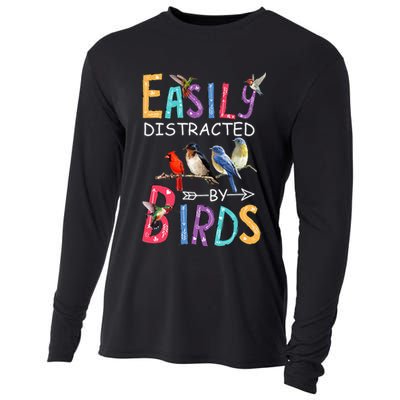 Easily Distracted By Birds Funny Bird Cooling Performance Long Sleeve Crew