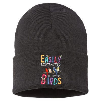 Easily Distracted By Birds Funny Bird Sustainable Knit Beanie