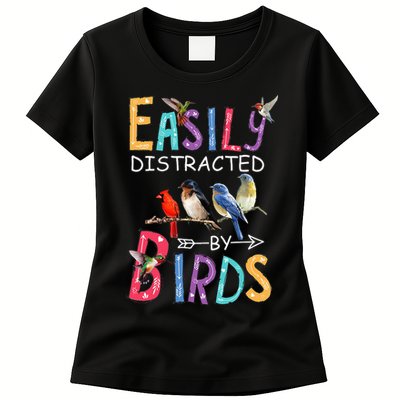 Easily Distracted By Birds Funny Bird Womens T-Shirt