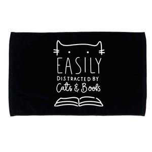 Easily Distracted By Cats And Books Cat & Book Lover Microfiber Hand Towel