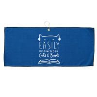 Easily Distracted By Cats And Books Cat & Book Lover Large Microfiber Waffle Golf Towel