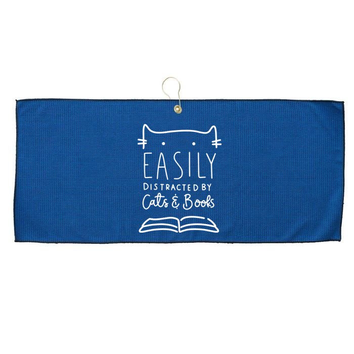 Easily Distracted By Cats And Books Cat & Book Lover Large Microfiber Waffle Golf Towel