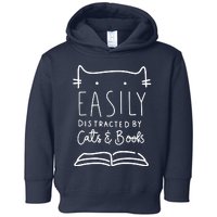 Easily Distracted By Cats And Books Cat & Book Lover Toddler Hoodie