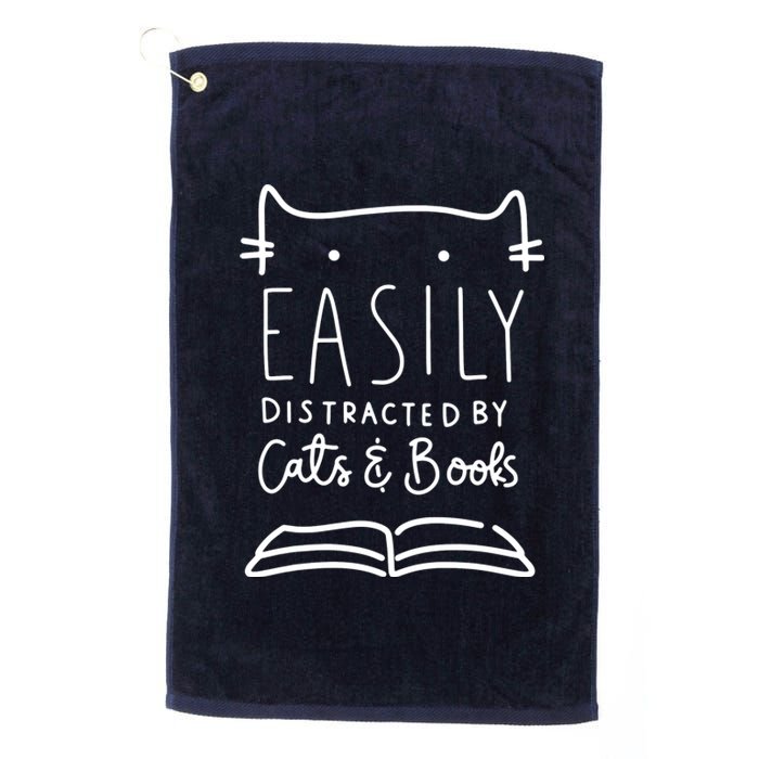 Easily Distracted By Cats And Books Cat & Book Lover Platinum Collection Golf Towel