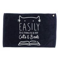 Easily Distracted By Cats And Books Cat & Book Lover Grommeted Golf Towel