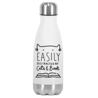 Easily Distracted By Cats And Books Cat & Book Lover Stainless Steel Insulated Water Bottle