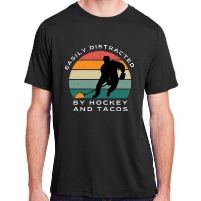 Easily Distracted By Hockey And Tacos Funny Hockey Players Adult ChromaSoft Performance T-Shirt