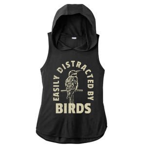 Easily Distracted By Birds Ladies PosiCharge Tri-Blend Wicking Draft Hoodie Tank