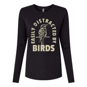 Easily Distracted By Birds Womens Cotton Relaxed Long Sleeve T-Shirt