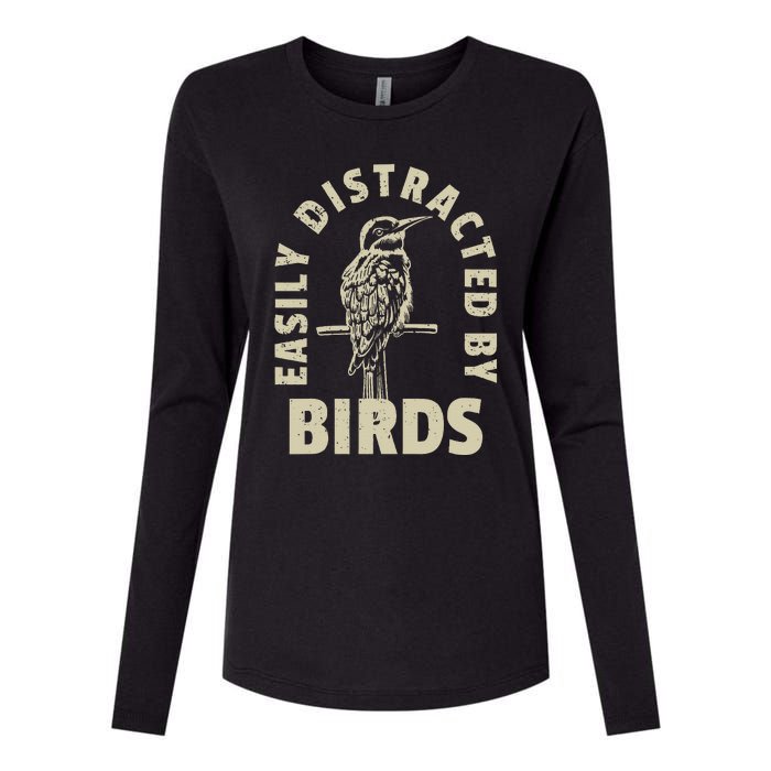 Easily Distracted By Birds Womens Cotton Relaxed Long Sleeve T-Shirt