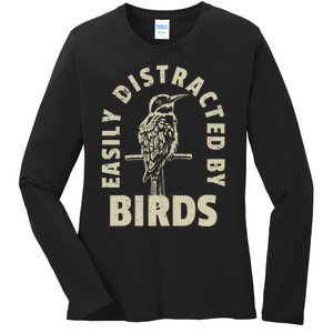 Easily Distracted By Birds Ladies Long Sleeve Shirt