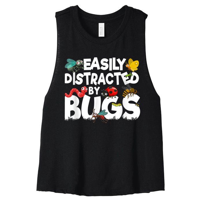 Easily Distracted By Bugs Insect Science Bug Women's Racerback Cropped Tank