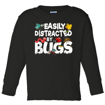 Easily Distracted By Bugs Insect Science Bug Toddler Long Sleeve Shirt