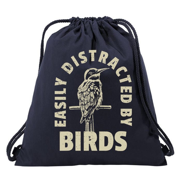 Easily Distracted By Birds Drawstring Bag