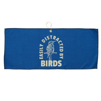 Easily Distracted By Birds Large Microfiber Waffle Golf Towel