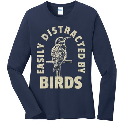 Easily Distracted By Birds Ladies Long Sleeve Shirt