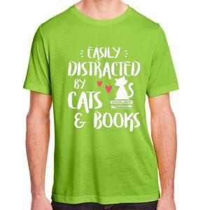 Easily Distracted by Cats and Books Cat & Book Lover Adult ChromaSoft Performance T-Shirt