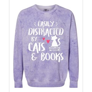 Easily Distracted by Cats and Books Cat & Book Lover Colorblast Crewneck Sweatshirt