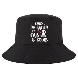 Easily Distracted by Cats and Books Cat & Book Lover Cool Comfort Performance Bucket Hat