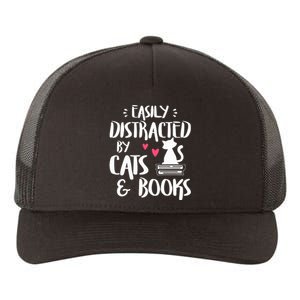 Easily Distracted by Cats and Books Cat & Book Lover Yupoong Adult 5-Panel Trucker Hat