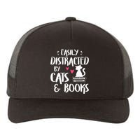 Easily Distracted by Cats and Books Cat & Book Lover Yupoong Adult 5-Panel Trucker Hat