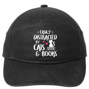 Easily Distracted by Cats and Books Cat & Book Lover 7-Panel Snapback Hat