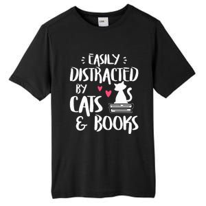 Easily Distracted by Cats and Books Cat & Book Lover Tall Fusion ChromaSoft Performance T-Shirt