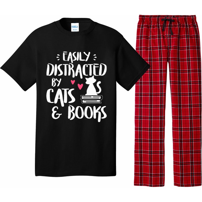 Easily Distracted by Cats and Books Cat & Book Lover Pajama Set